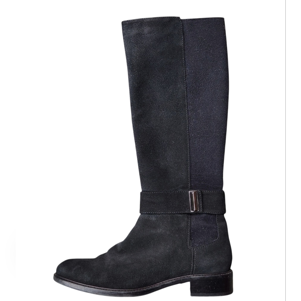 Aquatalia GIADA black riding knee high boot narrow calf stretch suede 10